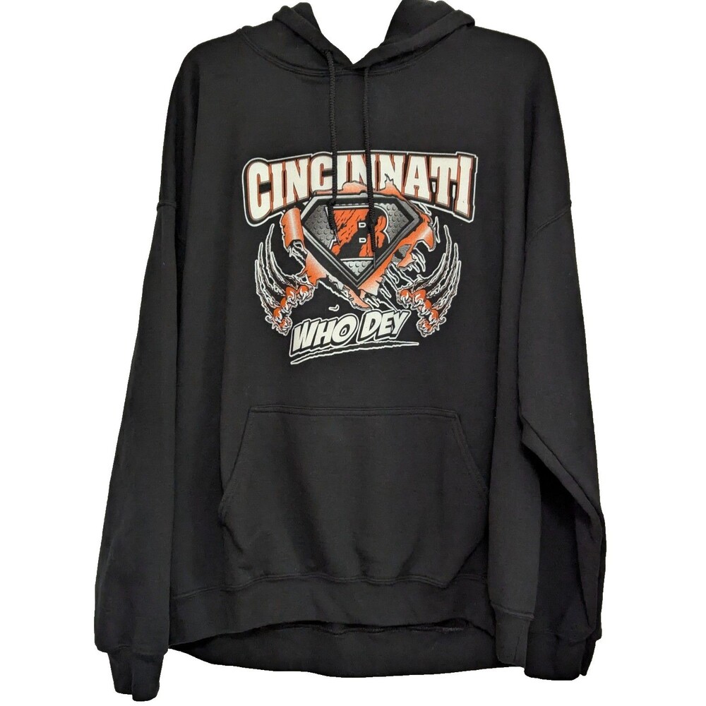 Cincinnati Bengals Who Dey Hoodie Men's 2XL Black Sweatshirt Heavy Blend Graphic
